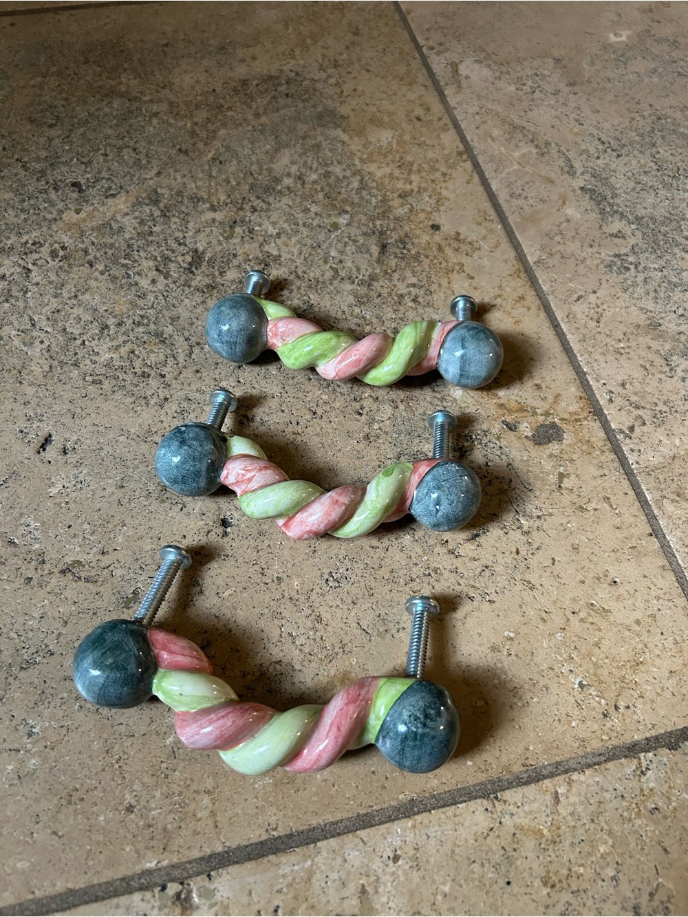 Vintage Mackenzie Childs 3 Braided Twist Ceramic Handle Pull Knob with hardware